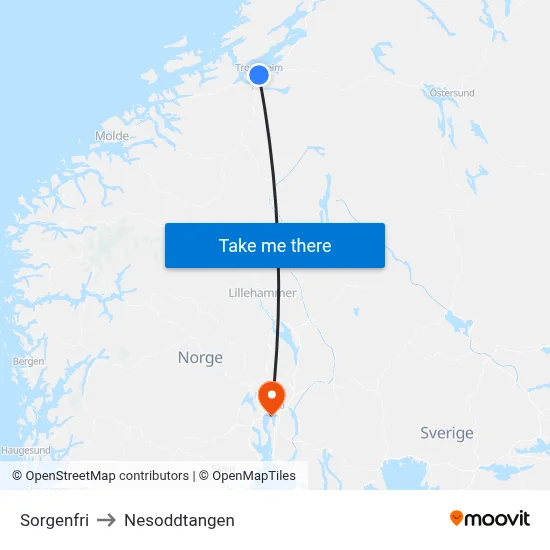 Sorgenfri to Nesoddtangen map