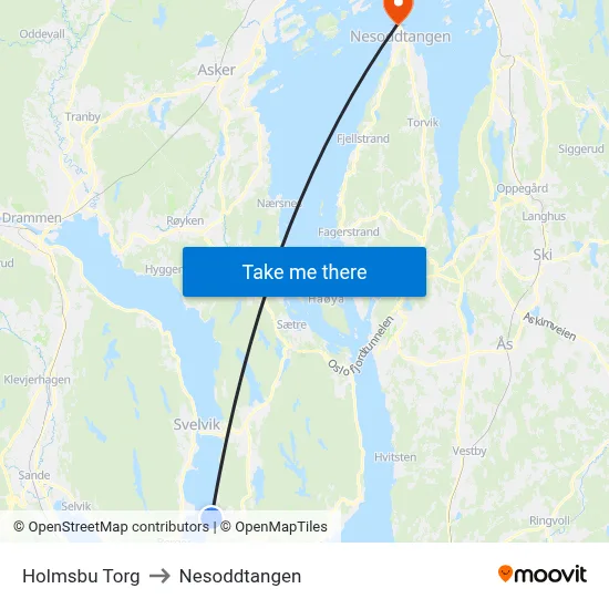 Holmsbu Torg to Nesoddtangen map