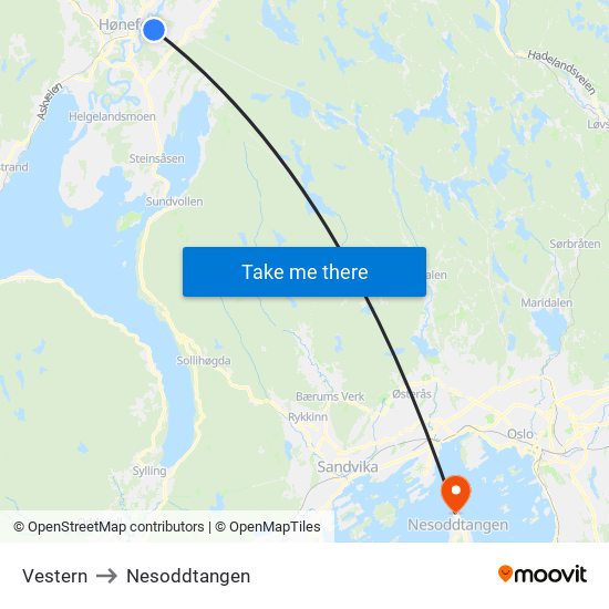 Vestern to Nesoddtangen map