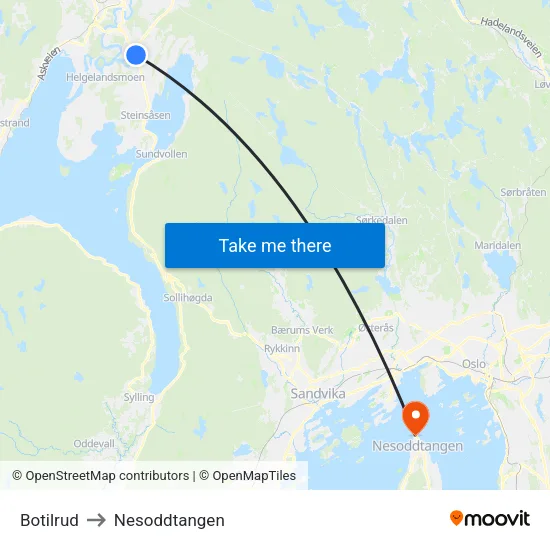 Botilrud to Nesoddtangen map