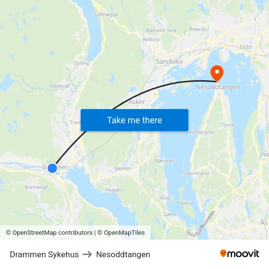 Dronninggata to Nesoddtangen map