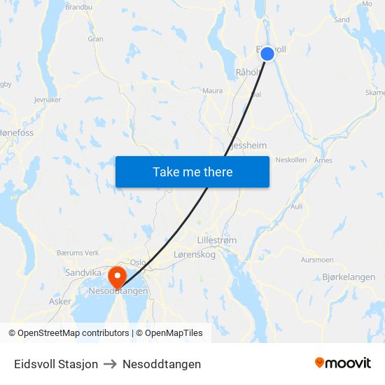 Eidsvoll Stasjon to Nesoddtangen map