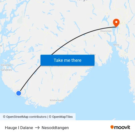 Hauge I Dalane to Nesoddtangen map
