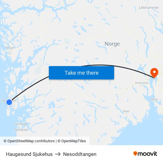 Haugesund Sjukehus to Nesoddtangen map