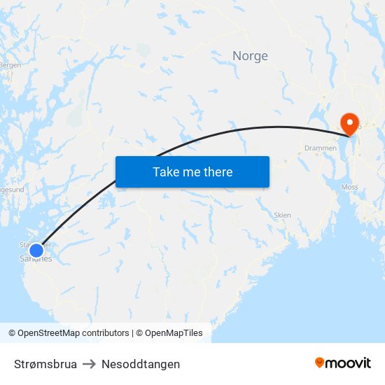 Strømsbrua to Nesoddtangen map