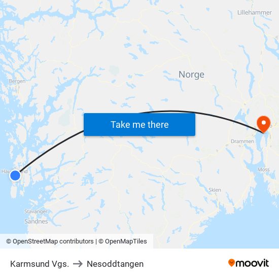 Karmsund Vgs. to Nesoddtangen map