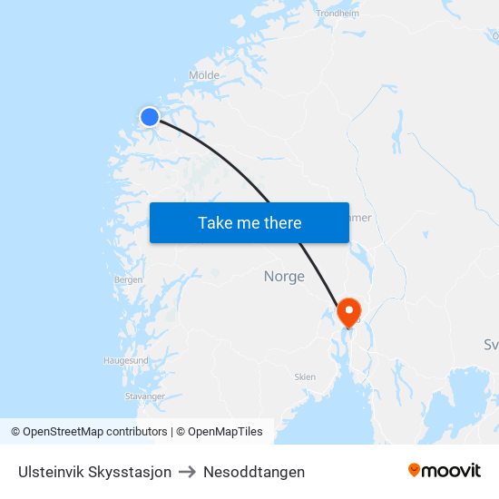 Ulsteinvik Skysstasjon to Nesoddtangen map