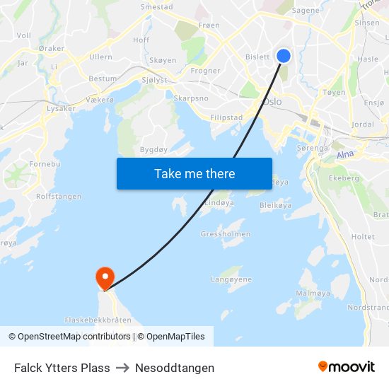 Falck Ytters Plass to Nesoddtangen map