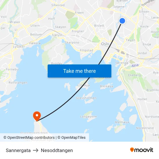 Sannergata to Nesoddtangen map