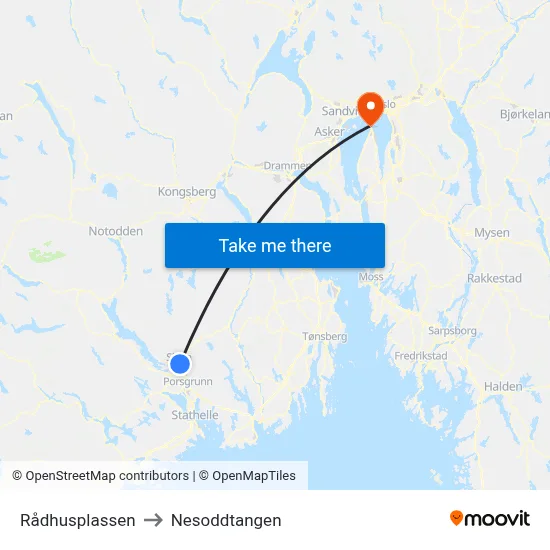 Rådhusplassen to Nesoddtangen map