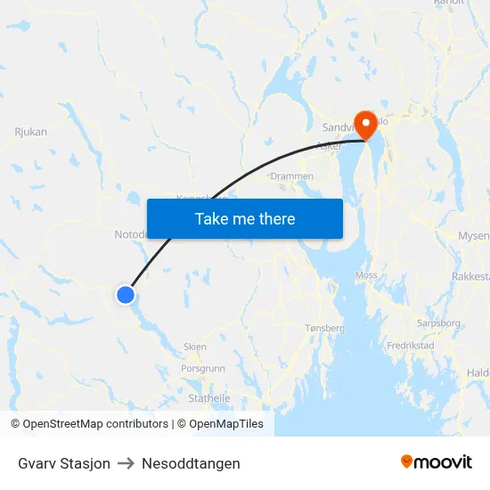 Gvarv Stasjon to Nesoddtangen map