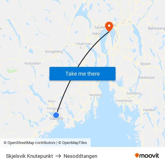 Skjelsvik Knutepunkt to Nesoddtangen map