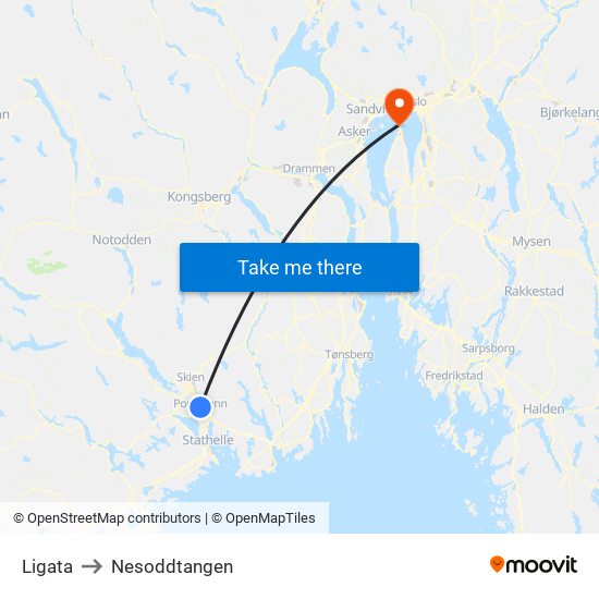 Ligata to Nesoddtangen map