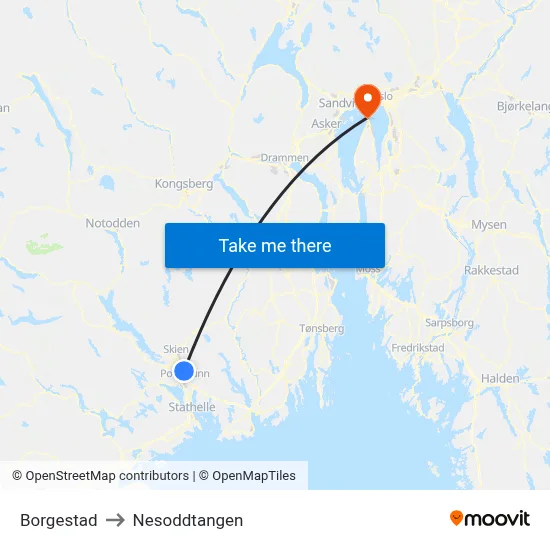 Borgestad to Nesoddtangen map