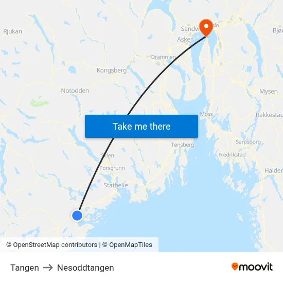 Tangen to Nesoddtangen map