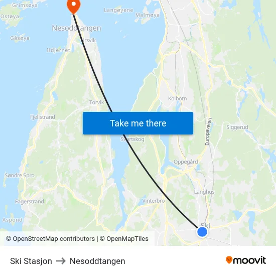 Ski Stasjon to Nesoddtangen map