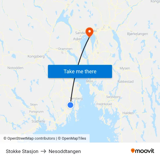 Stokke Stasjon to Nesoddtangen map