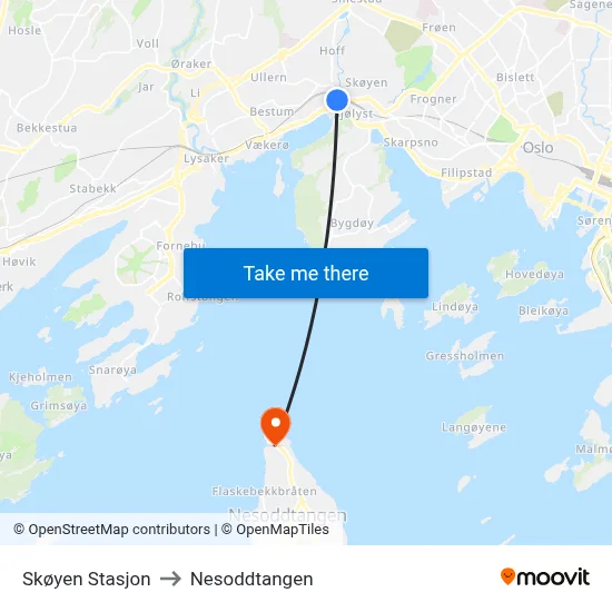 Skøyen Stasjon to Nesoddtangen map