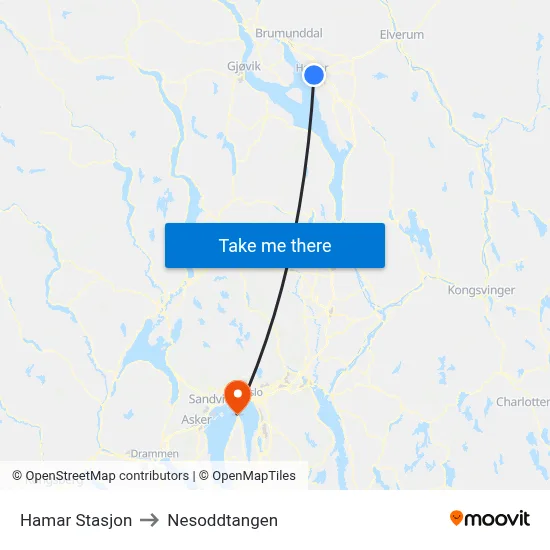 Hamar Stasjon to Nesoddtangen map