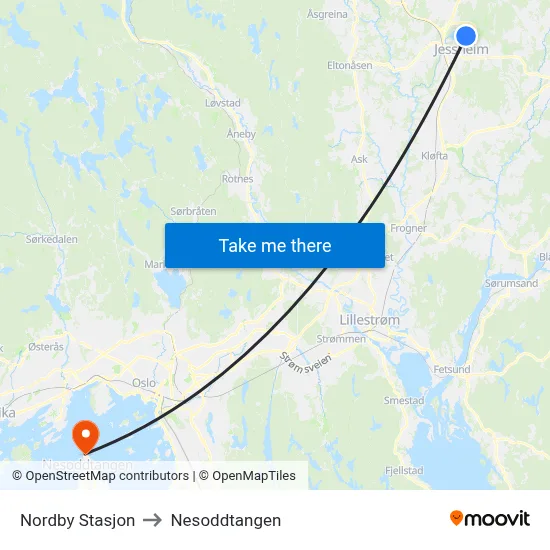 Nordby Stasjon to Nesoddtangen map