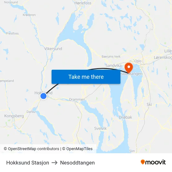 Hokksund Stasjon to Nesoddtangen map