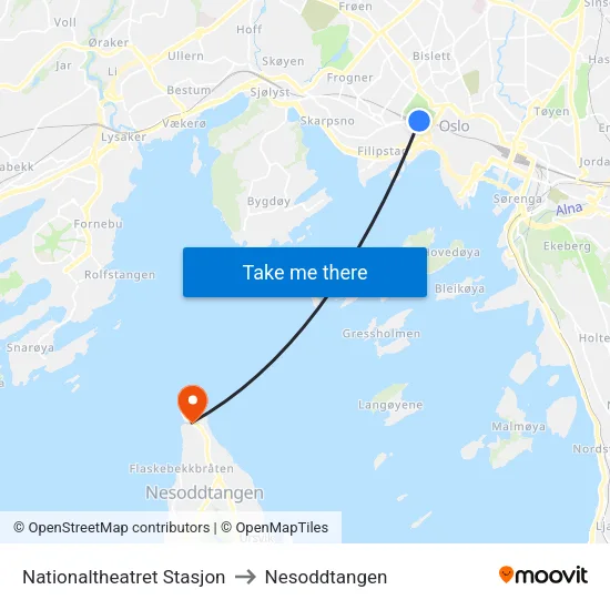 Nationaltheatret Stasjon to Nesoddtangen map
