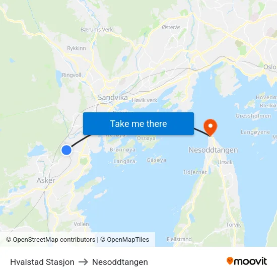 Hvalstad Stasjon to Nesoddtangen map