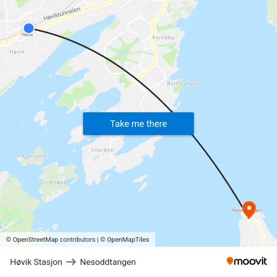 Høvik Stasjon to Nesoddtangen map
