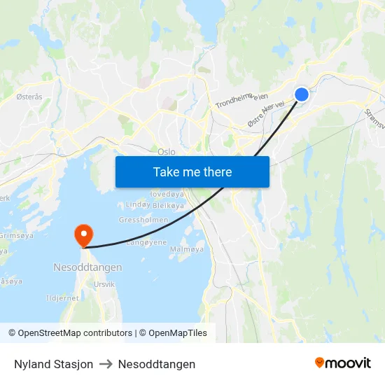 Nyland Stasjon to Nesoddtangen map