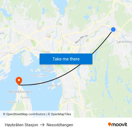 Høybråten Stasjon to Nesoddtangen map