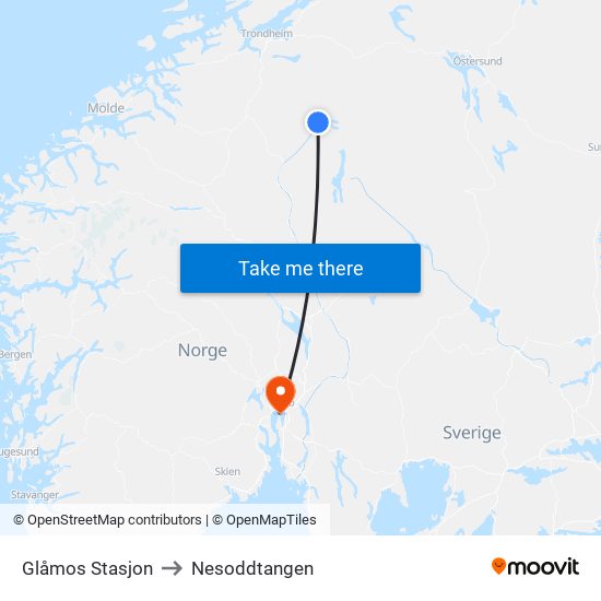 Glåmos Stasjon to Nesoddtangen map