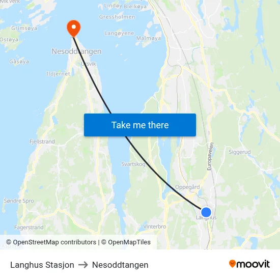 Langhus Stasjon to Nesoddtangen map