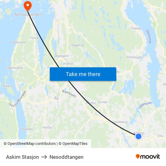 Askim Stasjon to Nesoddtangen map