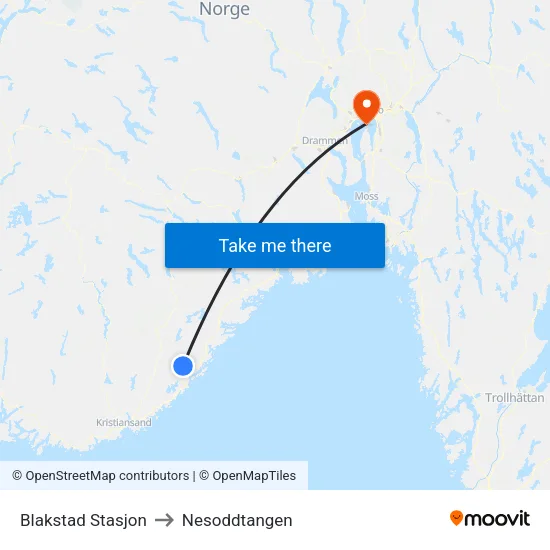 Blakstad Stasjon to Nesoddtangen map