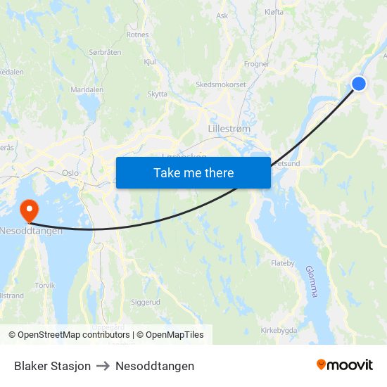 Blaker Stasjon to Nesoddtangen map