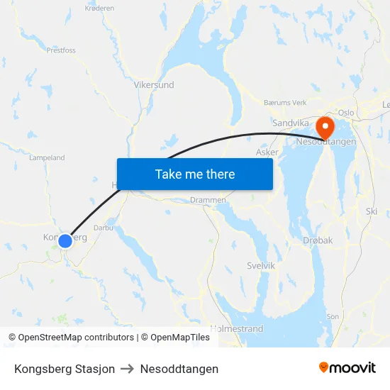 Kongsberg Stasjon to Nesoddtangen map