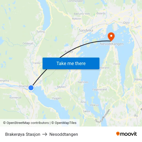 Brakerøya Stasjon to Nesoddtangen map