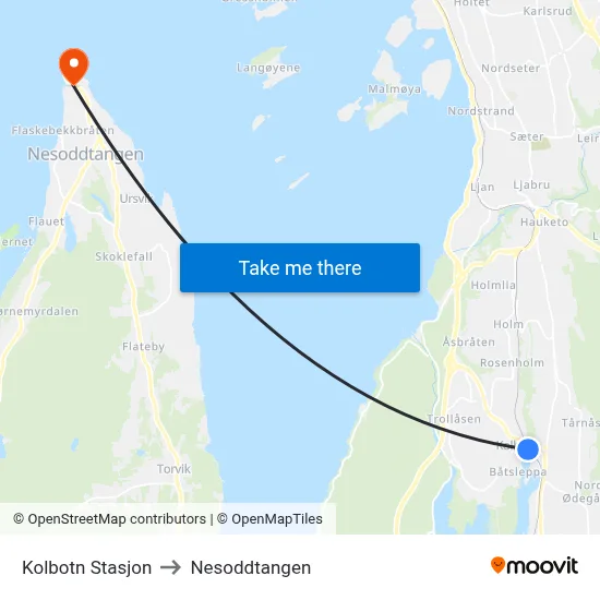 Kolbotn Stasjon to Nesoddtangen map