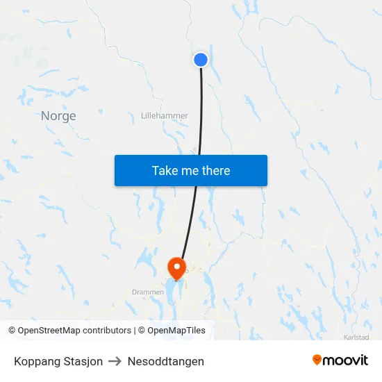 Koppang Stasjon to Nesoddtangen map