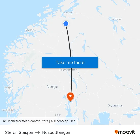 Støren Stasjon to Nesoddtangen map