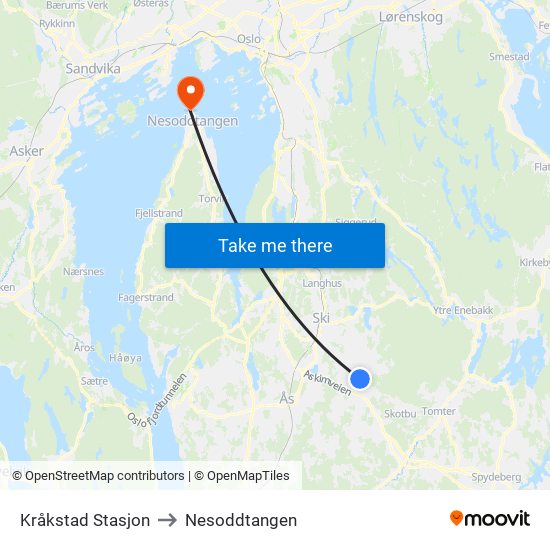 Kråkstad Stasjon to Nesoddtangen map