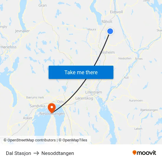 Dal Stasjon to Nesoddtangen map