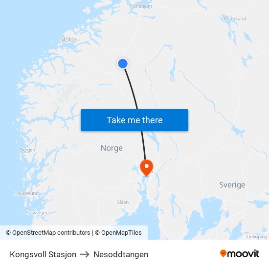 Kongsvoll Stasjon to Nesoddtangen map