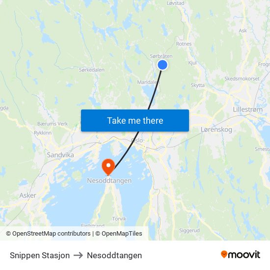 Snippen Stasjon to Nesoddtangen map