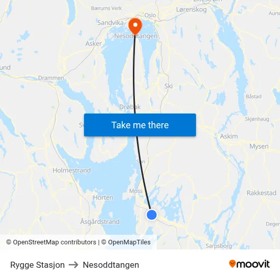 Rygge Stasjon to Nesoddtangen map