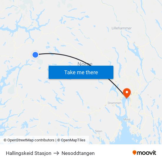 Hallingskeid Stasjon to Nesoddtangen map