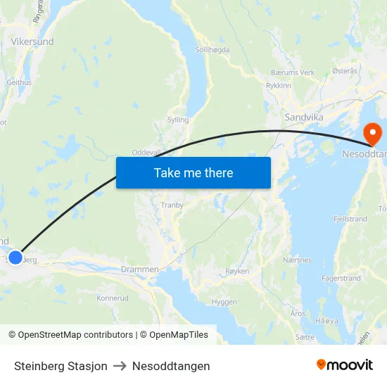 Steinberg Stasjon to Nesoddtangen map