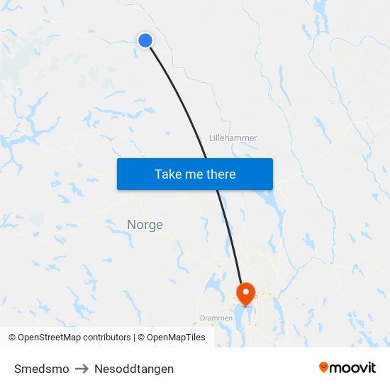 Smedsmo to Nesoddtangen map