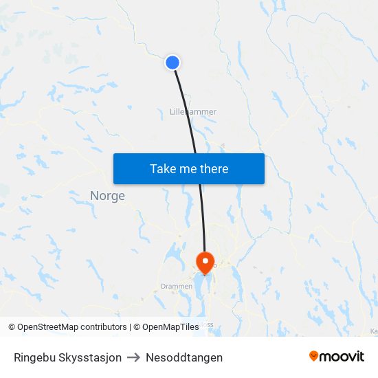 Ringebu Skysstasjon to Nesoddtangen map