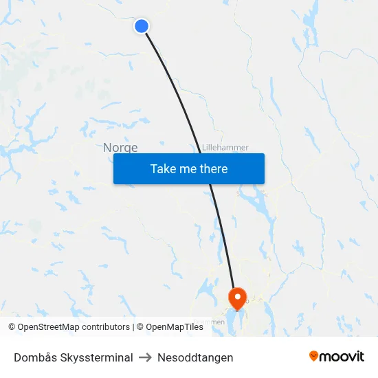 Dombås Skyssterminal to Nesoddtangen map